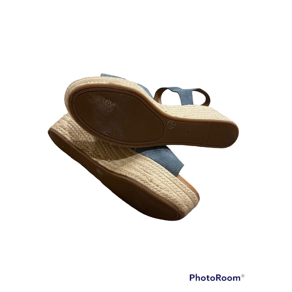 Lucky Brand Women's 9  Naveah Espadrille Wedge Sandal Leather Blue Suede - Picture 4 of 4